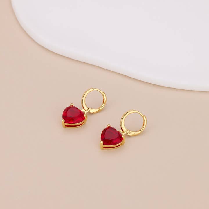 Melange Blanc - Wholesale Dangle Earrings - E149 red heart earrings, heart hoops, heart dangle earrings