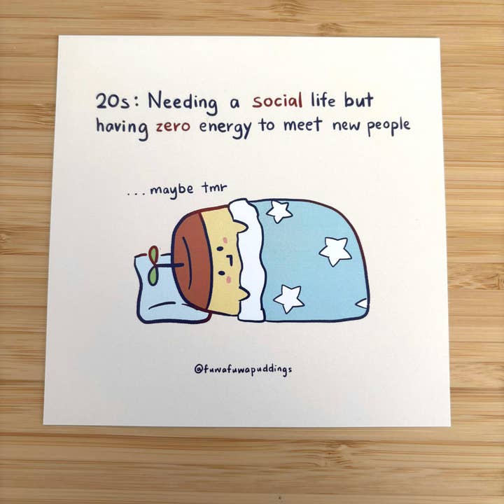 5 inch kawaii pudding print | relatable art print no energy for wholesale by Fuwafuwapuddings