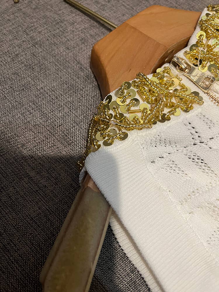 Sanyao Fashion - Venta al por mayor Vestido - Mujer - Vestido de punto ajustado sin mangas con cuentas hecho a mano SY41210