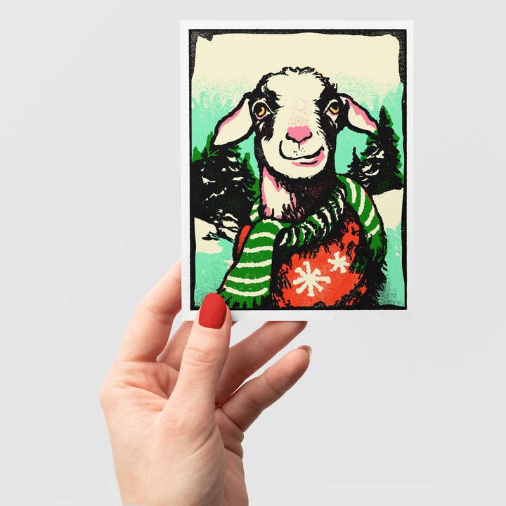 Brainmeats Atelier - Wholesale Christmas card - Holiday Goat in Ugly Sweater – Funny Christmas Notecard2