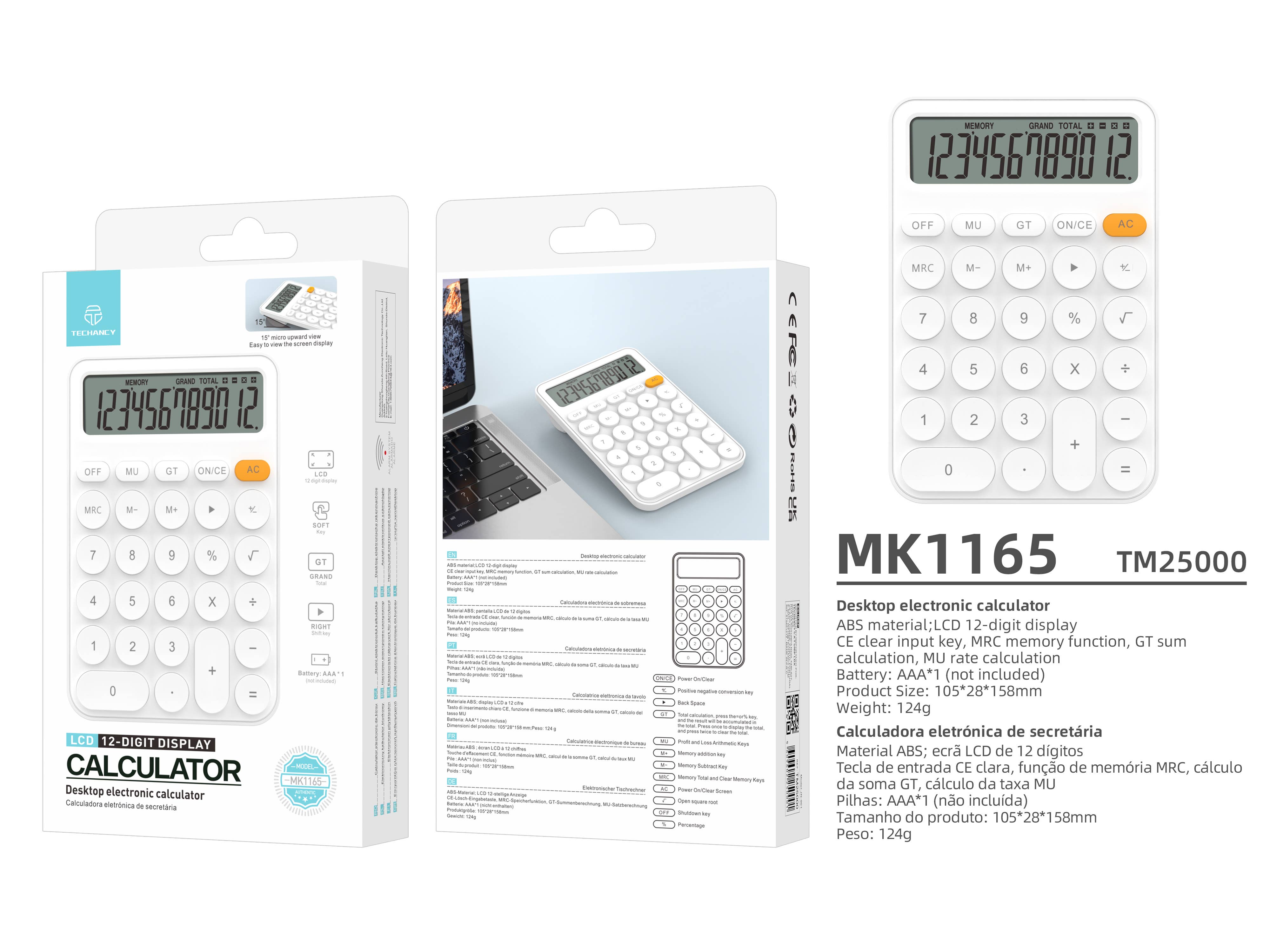 TECHANCY - Wholesale Calculator - Techancy MK1165 Desktop Calculator, 12 Digits, LCD Display, 5