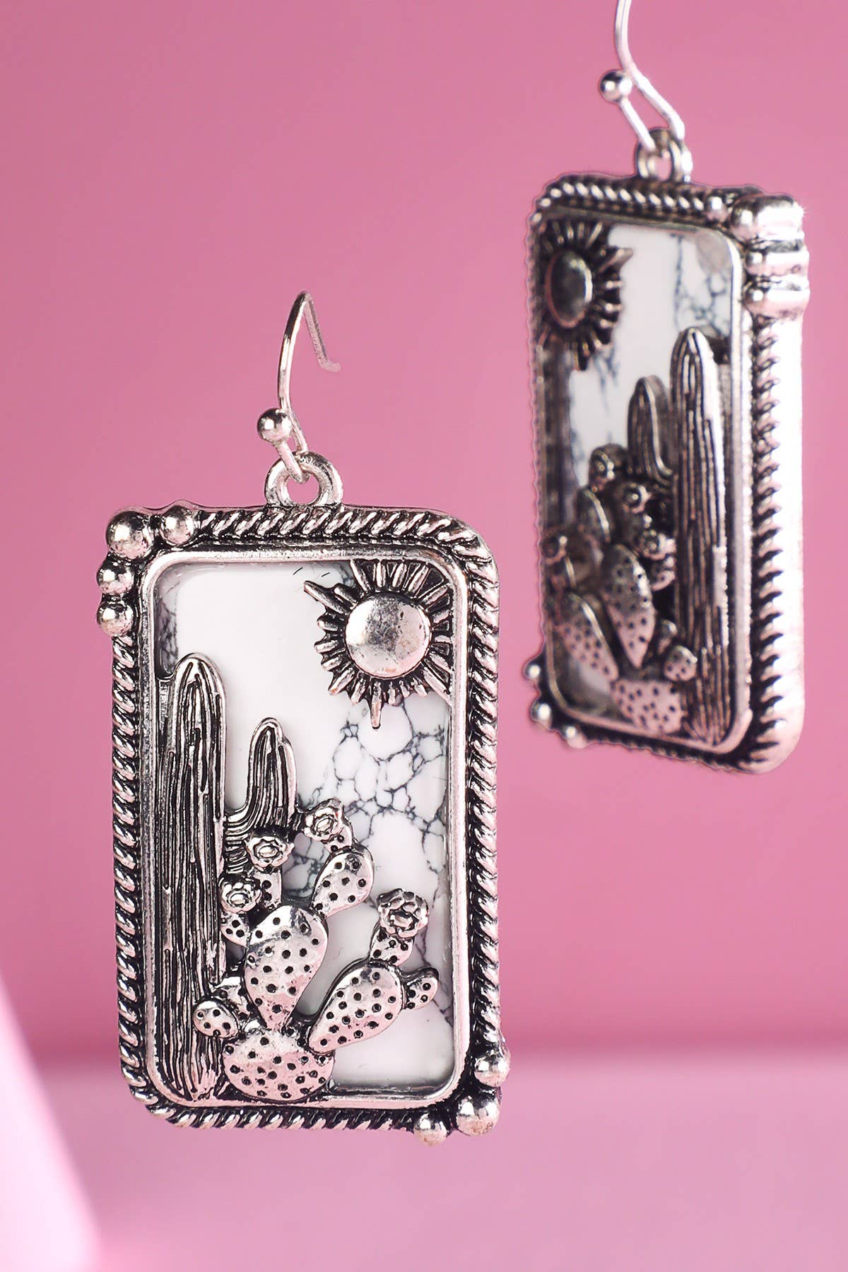 Urbanista - Wholesale Dangle Earrings - Western Cactus Hand Stone Earrings0