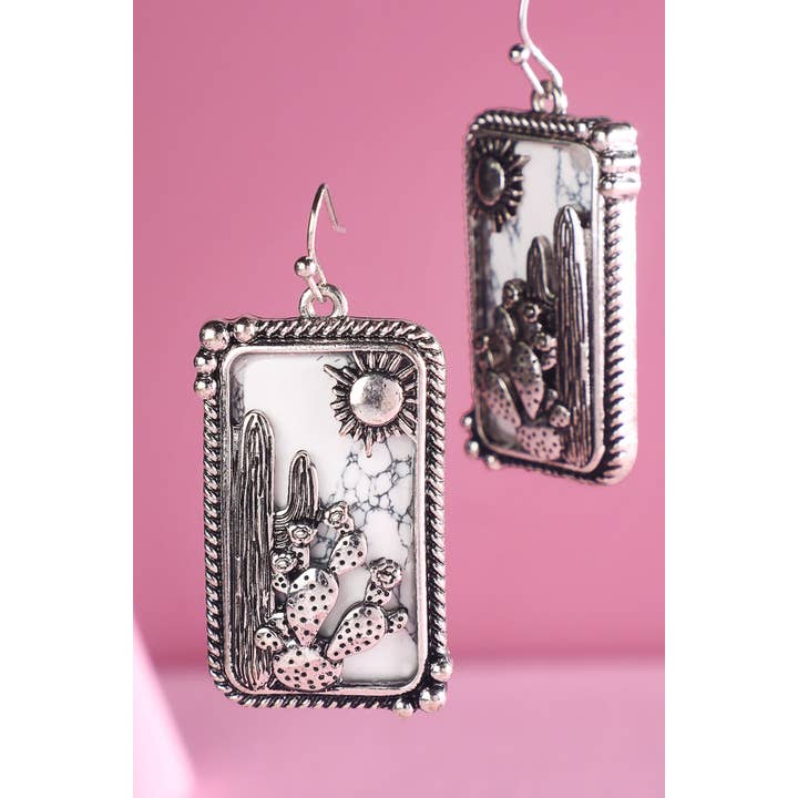 Urbanista - Wholesale Dangle Earrings - Western Cactus Hand Stone Earrings