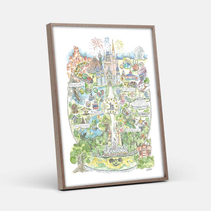 Elizabeth Wade Studio - Wholesale Art Print - Magical Theme Park: Florida Watercolor Map Art Print