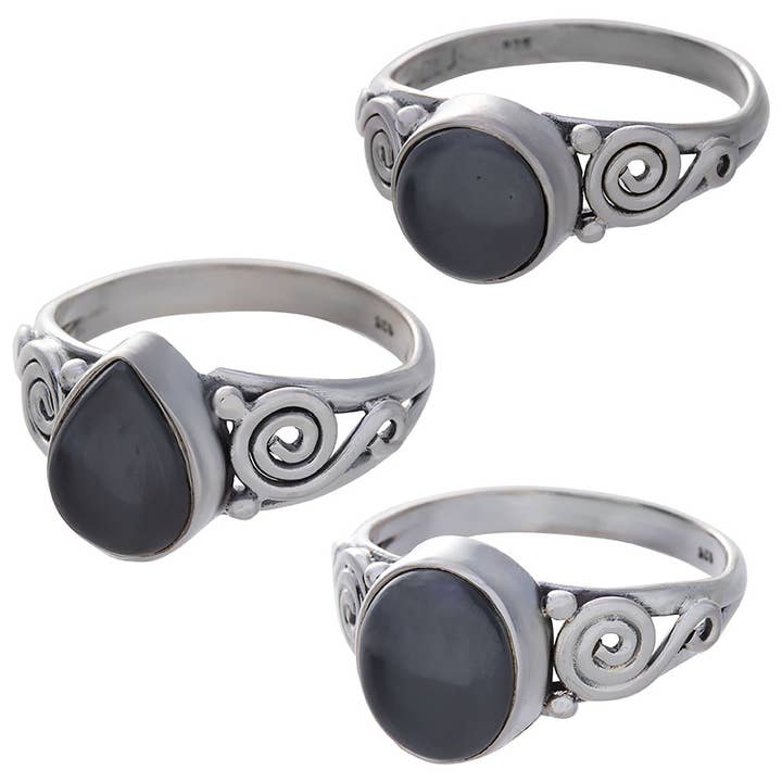 Hematite Cabochon Spiral Band Ring Assorted Shapes for wholesale by Kheops BLJ Jewelry