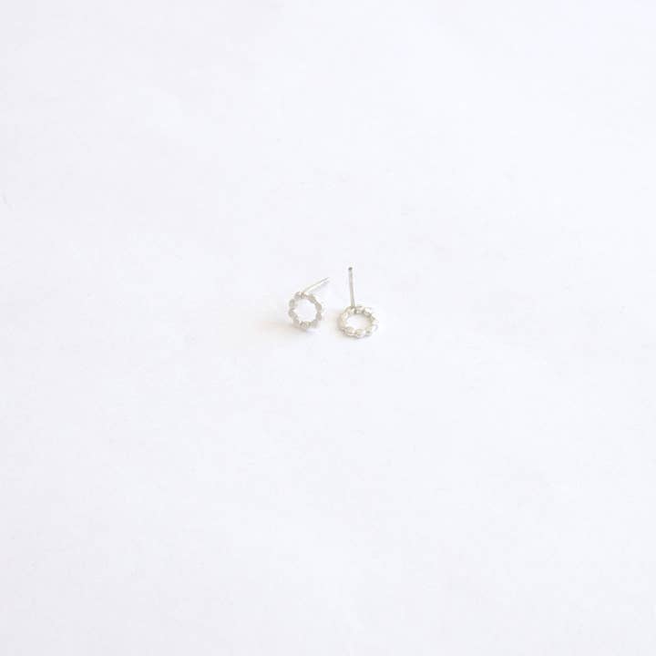 Uncluttered Yet Classy - Hand-Made Sterling Silver Beaded Open Circle Earrings - 0222 for wholesale by Virginia Wynne Designs