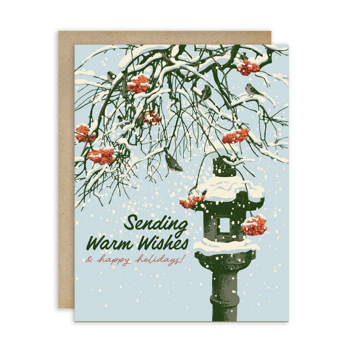 Japanese Stone Christmas Card | Lantern Winter Snow Happy Holidays for wholesale by Cute Asian Cards