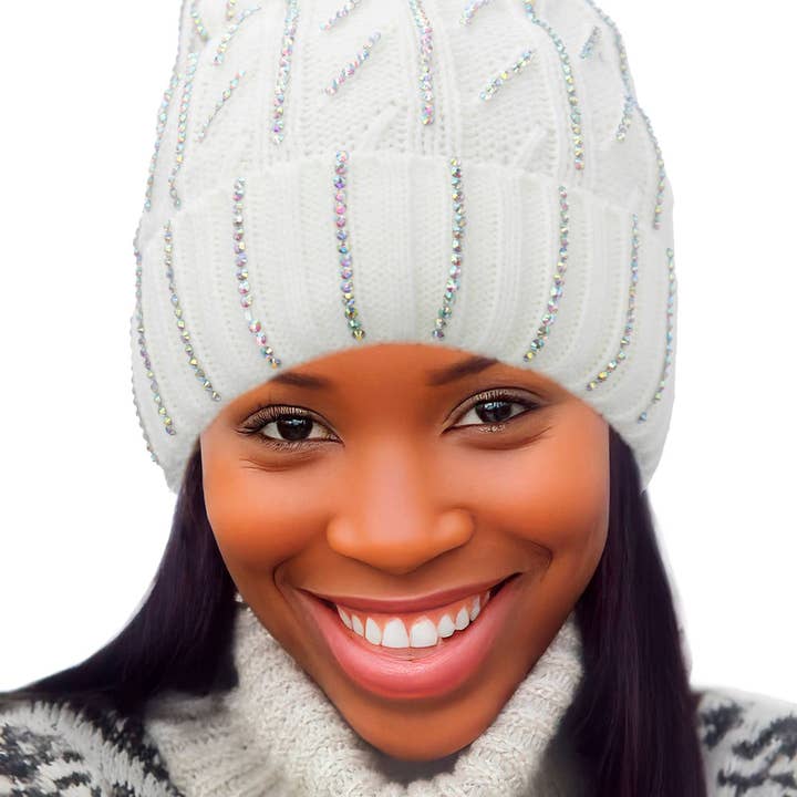 ASSORTED AB Color Bling Chunky Knitted Fleece Lined Beanie for wholesale on Faire2