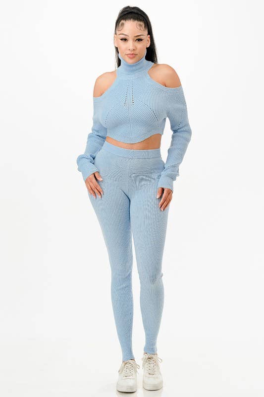 5besties inc - Wholesale Top & Pant Set (NOT Loungewear) - Women's - Turtle Neck Knit Crop Top and Leggings Set2