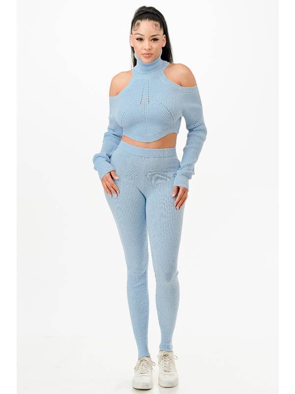 5besties inc - Wholesale Top & Pant Set (NOT Loungewear) - Women's - Turtle Neck Knit Crop Top and Leggings Set2