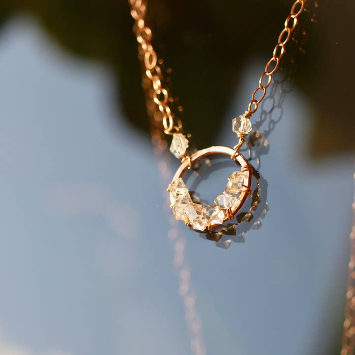 Herkimer Pendant Necklace with oval chain in rose goldfil for wholesale by Siebijoux