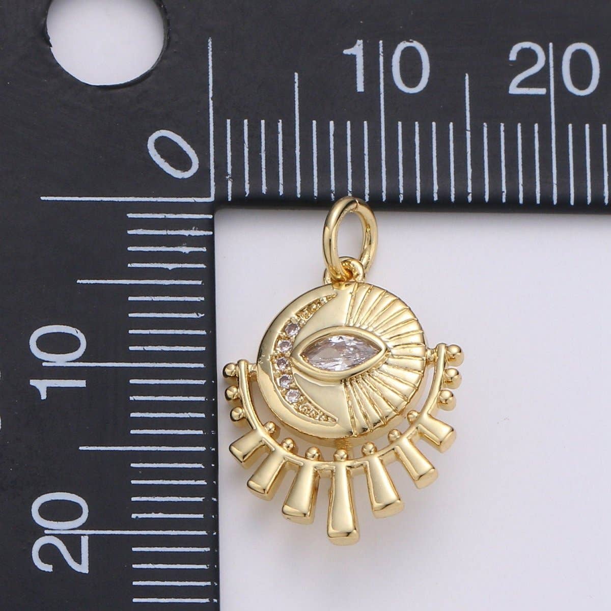 Aim Eternal - Wholesale Pendant/Charm Necklace - 14K Gold Filled Moon Charm - Celestial Pendant Necklace - Crescent Moon Evil Eye Layering Necklace - Lunar Jewelry Gold medallion Charm D-2141