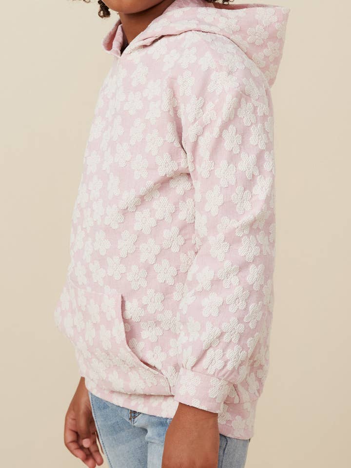Pink Girls Daisy Textured Stretch Knit Hoodie for wholesale on Faire3
