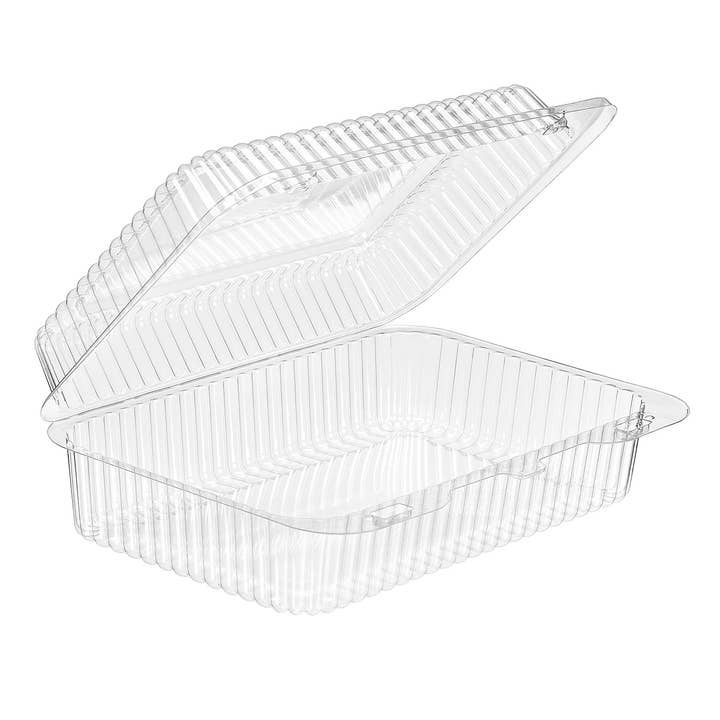 Recipiente em concha de armazenamento de alimentos com dobradiças transparentes de 75 oz 8,75" x 5,75" por atacado de EcoQuality