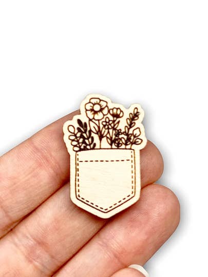 Floral Pin , Laser Engraved Wood Pin, Wood Flower Accessory for wholesale by Juniper and Lilies