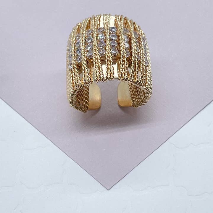 Milie Jewels - Wholesale Ring met meerdere stenen - 18k goud gevulde dikke gouden ring gewikkeld in gouddraad met 8 rijen kubisch