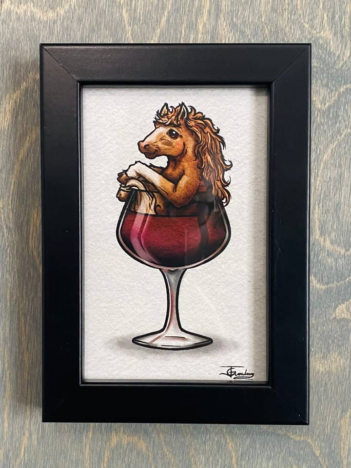 Pony Up Red Wine! Drinking Buddy, Art Print for wholesale by Guerdrum Art