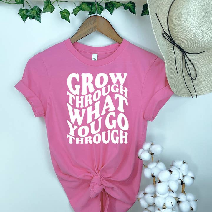 Grow Through White Ink Charity Pink Tee for wholesale by Simply Tees