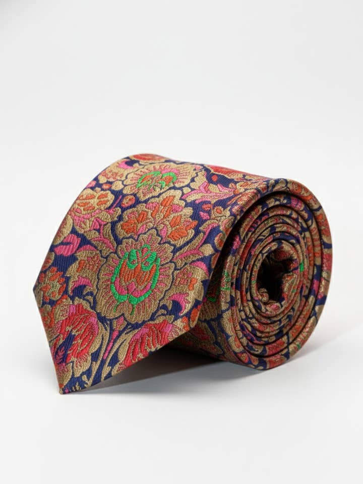 Luxe Bloemen Paisley kunstzijde Stropdas – Marineblauw & Goud voor wholesale door Masculine Moda