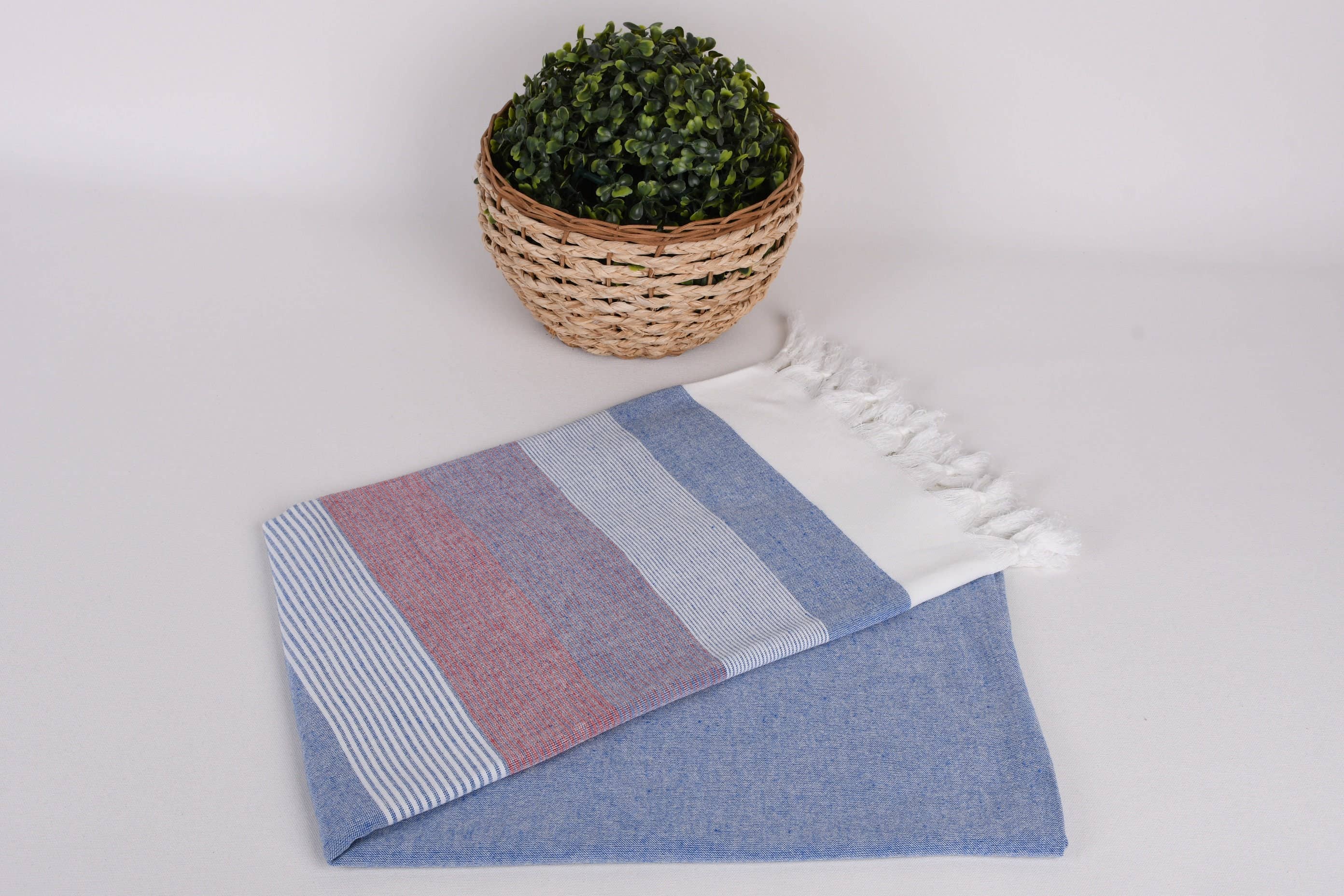 Organic Turkish Towels – wholesale Beach towel – Organic Cotton Towels, Navy Blue-Red Striped Peshtemal4