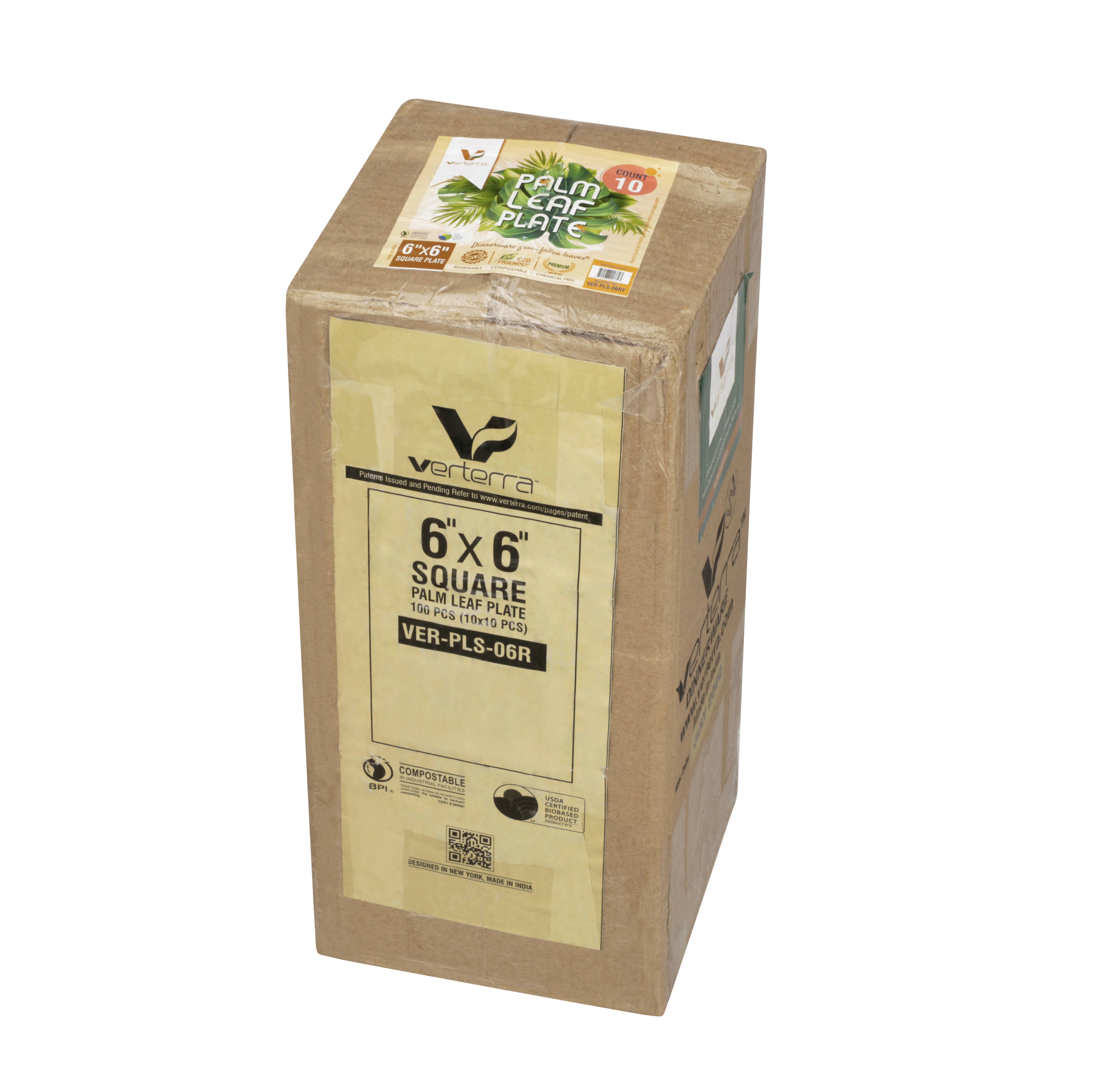 VerTerra Dinnerware – wholesale Disposable plate – 6" x 6" VerTerra Square Palm Plates4