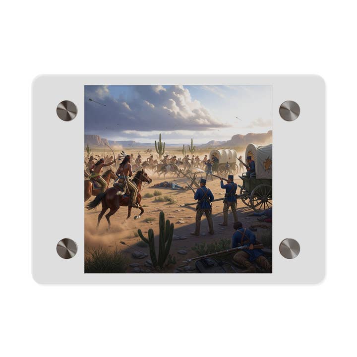Acrylic Wall Art Panel - Apache Indians attacking a US Army defending a wagon train for wholesale by MIP