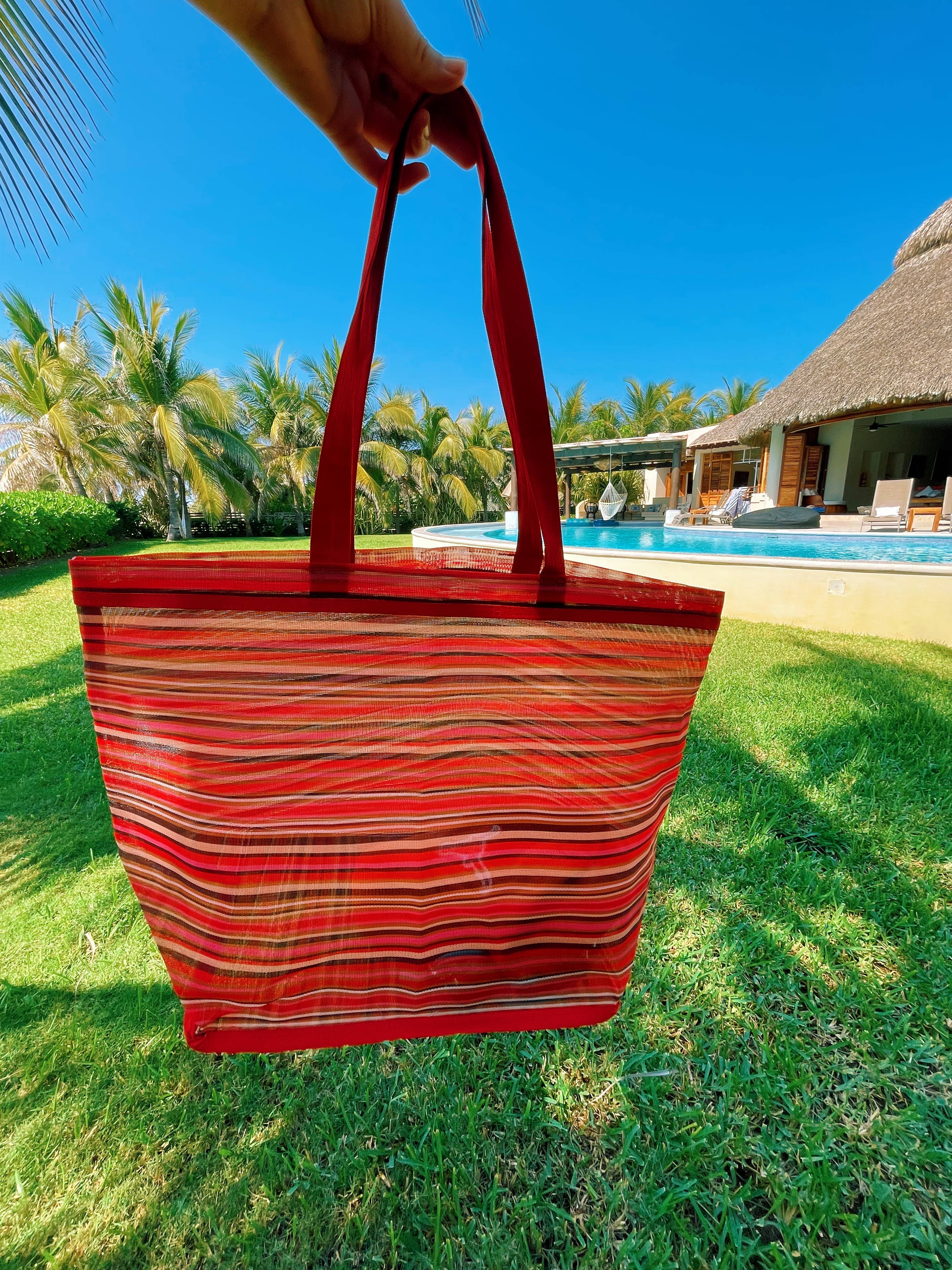 Pura Vida - Vendita all'ingrosso Borsa da spiaggia - Borsa da spiaggia in tessuto con cinturino in plastica 15x20 pollici19