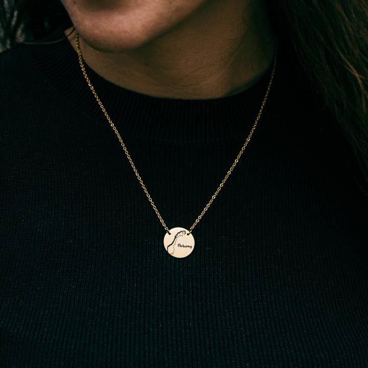 Norway country outline round necklace- Stainless Steel for wholesale by Arthousefern