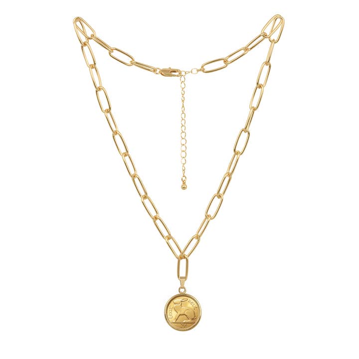 American Coin Treasures - Wholesale Pendant/Charm Necklace - Gold-Layered Irish Threepence Rabbit Coin Goldtone Pendant
