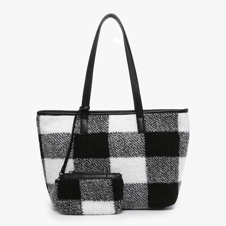 Jen & Co. - Wholesale Tote Bag - Women's - M2179SHP Goldie Sherpa Plaid Tote w/ Pouch1