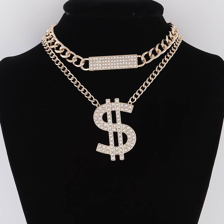 Ultra Dollar Sign Statement Necklace for wholesale by 3AM BY H&D ACCESSORIES