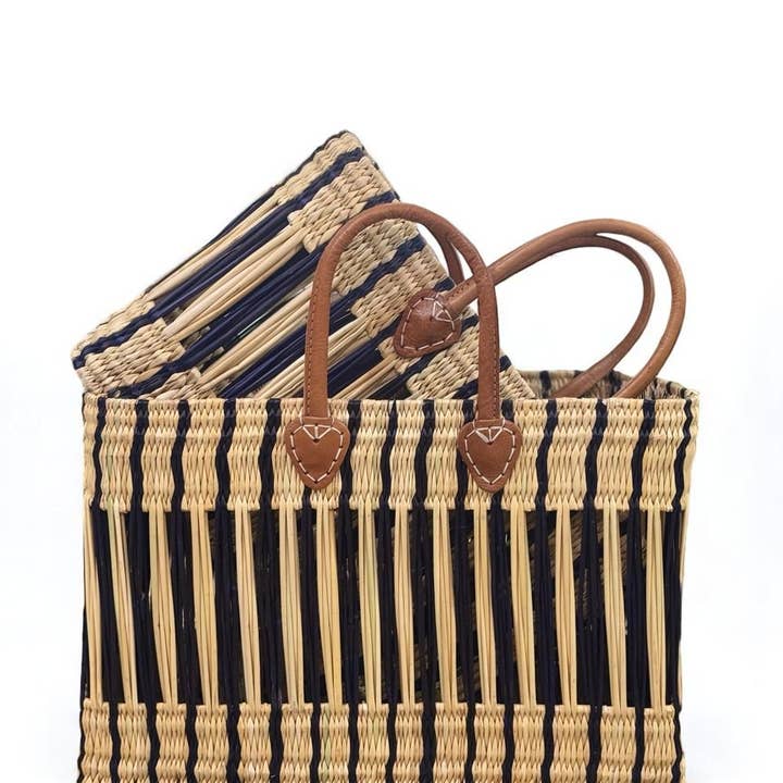 Melecraft - Wholesale Basket - Moroccan Handwoven Straw Tote with Leather Handles