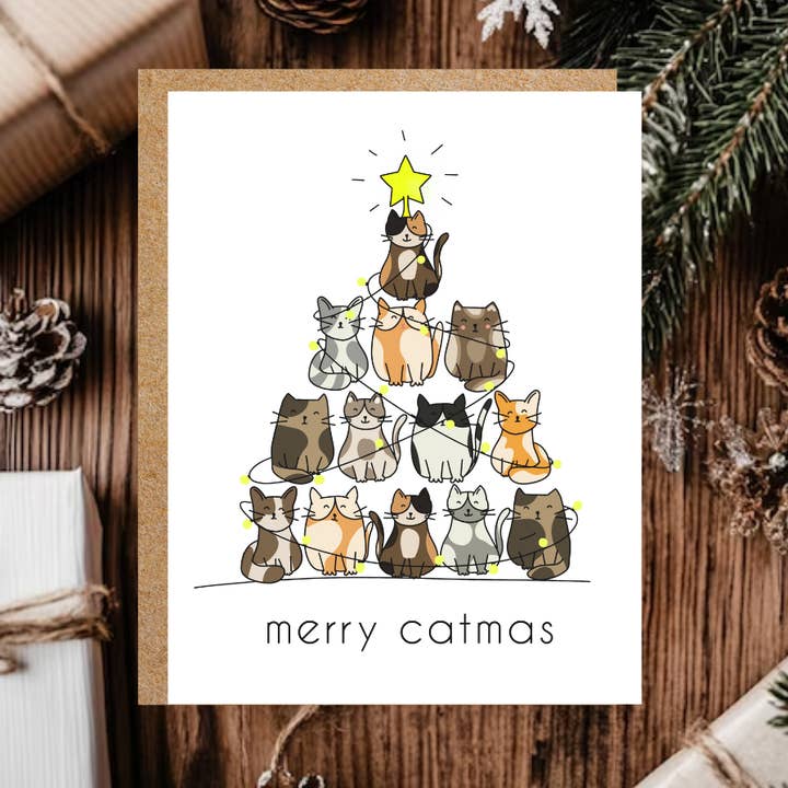 Carte de vœux maison Merry Catmas pour la vente par artbyjfm