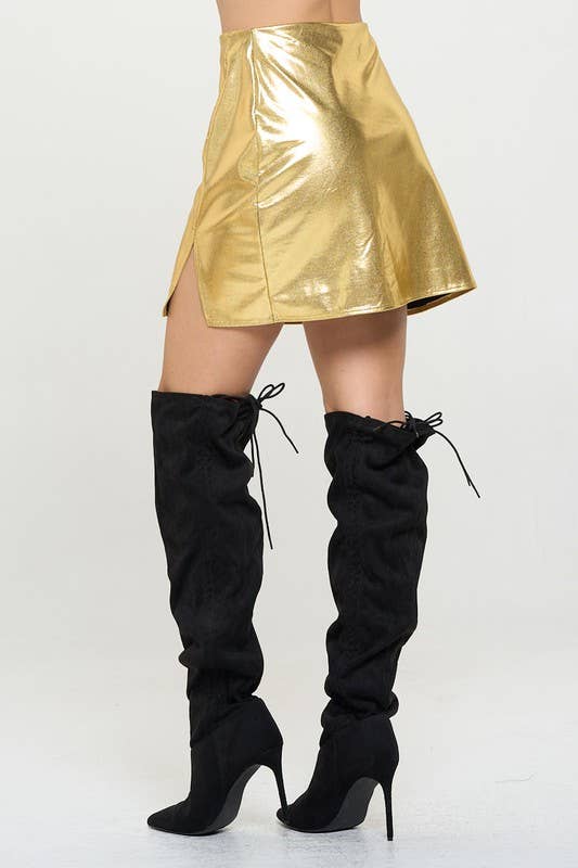 Or Mini-jupe métallique fendue fabriquée aux États-Unis en vente sur Faire2