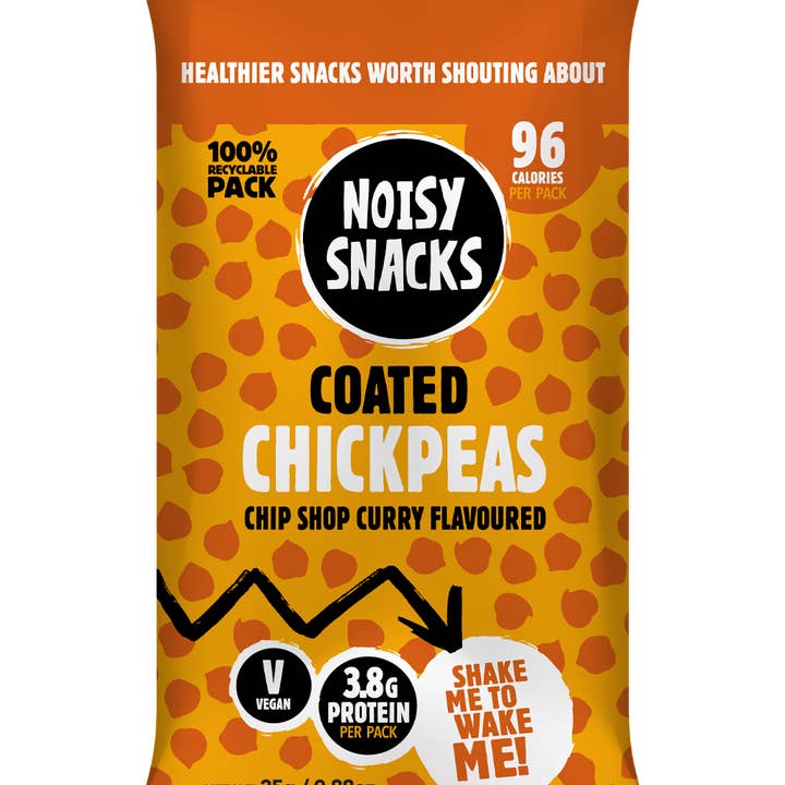 Noisy Snacks - Wholesale Chips - COATED CHICKPEAS CHIP SHOP CURRY FLAVOUR 10 x 25G