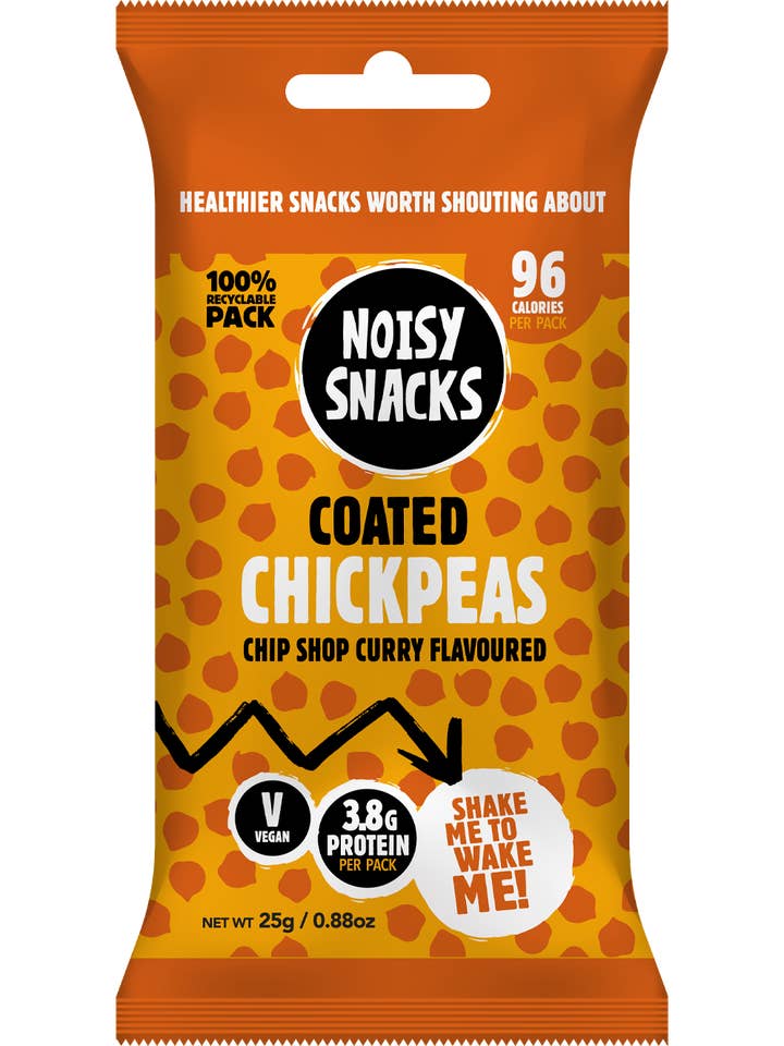 COATED CHICKPEAS CHIP SHOP CURRY FLAVOUR 10 x 25G for wholesale by Noisy Snacks