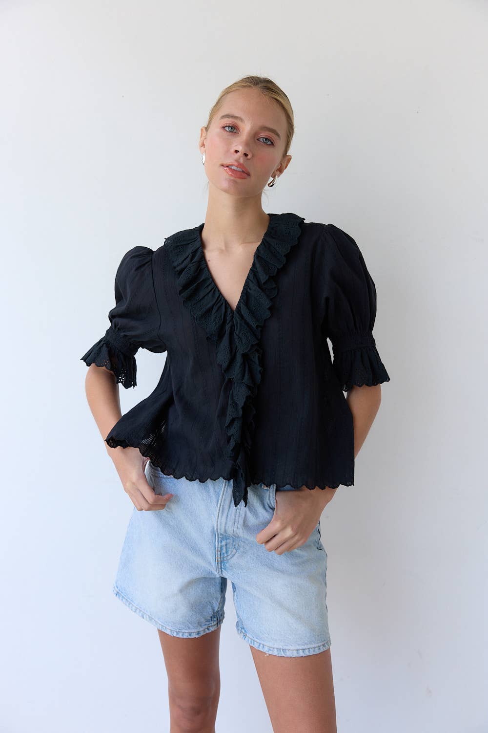 RAISONNEL - Wholesale Blouse - Women's - V-Neck Ruffle Blouse - RT10175