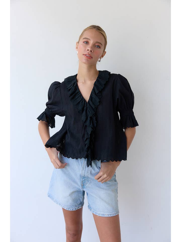 RAISONNEL - Wholesale Blouse - Women's - V-Neck Ruffle Blouse - RT10175