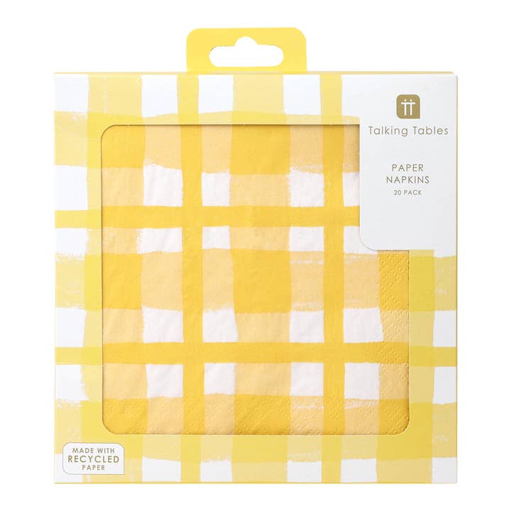 Talking Tables UK – wholesale Disposable napkin – Bon Appetit Yellow & White Check Napkins - 20 Pack