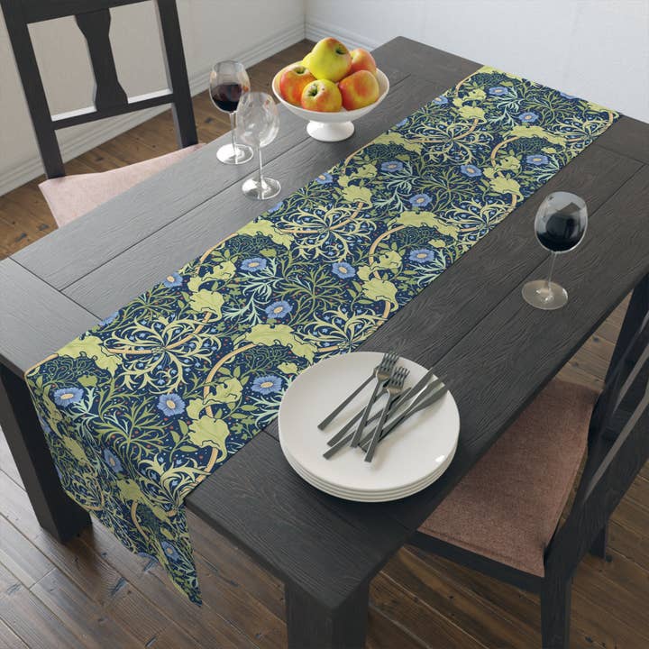 Willy Morris Home Emporium - Wholesale Table runner - Table Runner inspired by William Morris - Seaweed Collection (Blue Flower)10