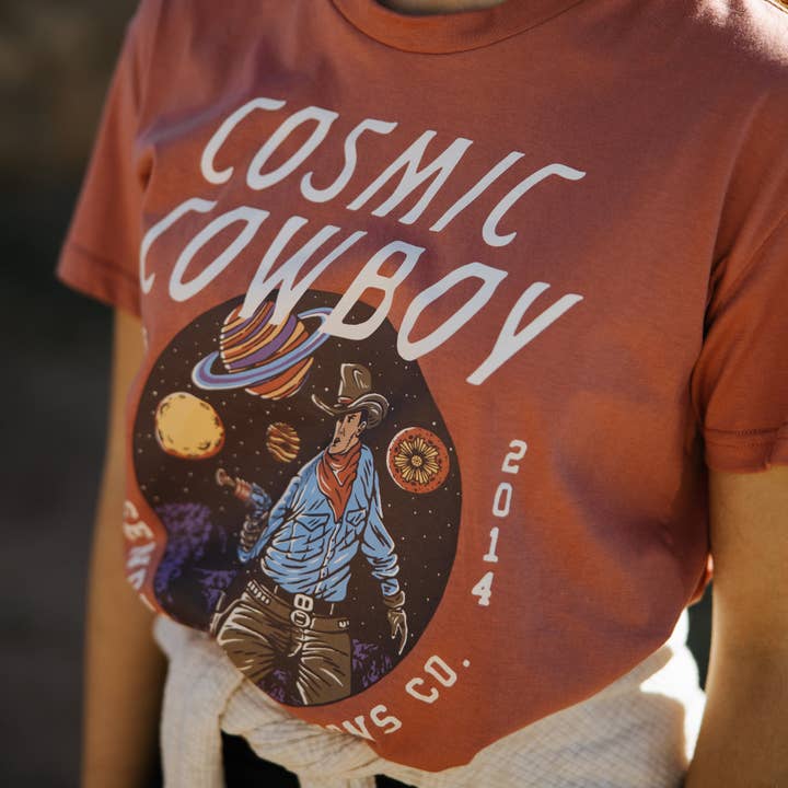 Sendero Provisions Company - Wholesale Screen Printed T-Shirt - Women's - Cosmic Cowboy Women's Crop Tee
