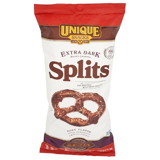 Unique Snacks Extra Donkere Splits Pretzels 11 oz 12 st voor wholesale door Long Island Candy Factory