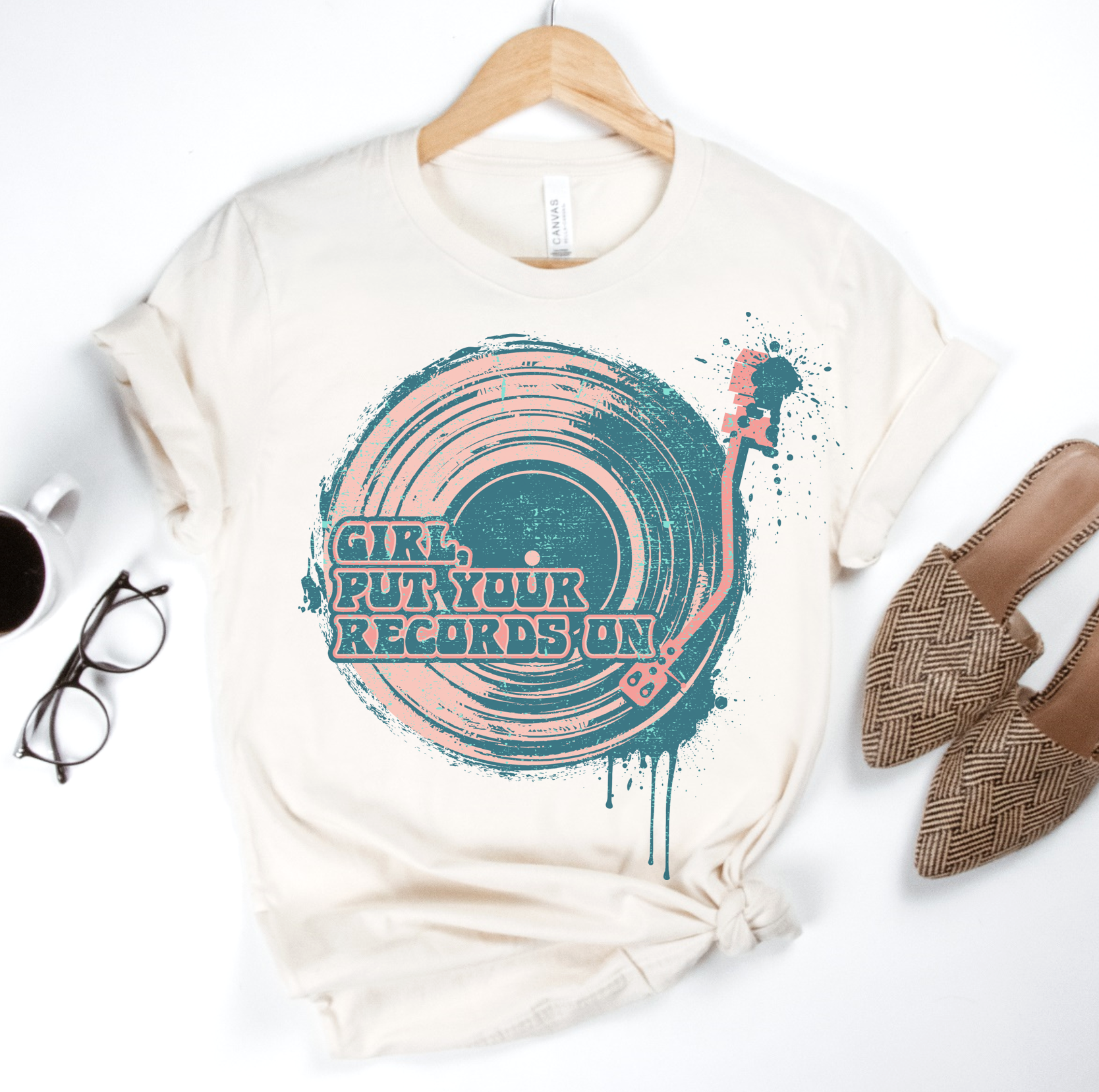 Par.tees by Party On! - Wholesale Screen Printed T-Shirt - Women's - Put your record Vintage Vinyl Shop Music Rocker Graphic Tee0