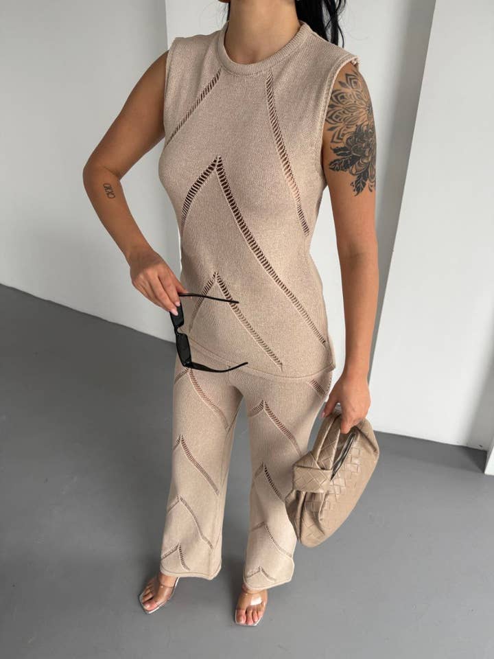 Set di pantaloni a maglia e blusa per la primavera estate-stile boho per la vendita all'ingrosso da parte di Design company-Fatma Balkir