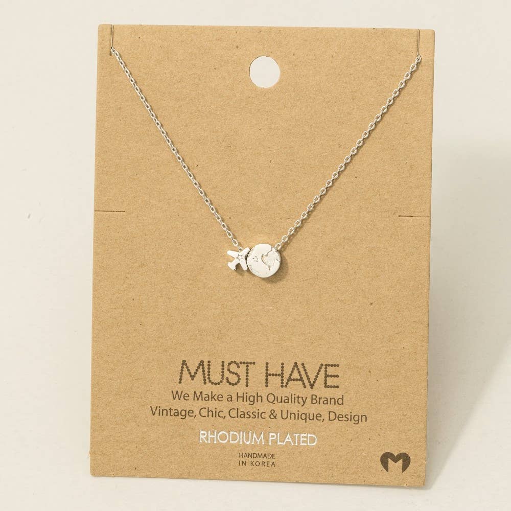 Fame Accessories - Wholesale Pendant/Charm Necklace - Gold Dipped Airplane Map Pendant Necklace6