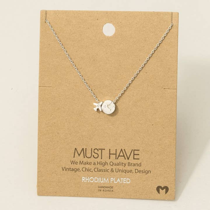 Fame Accessories - Wholesale Pendant/Charm Necklace - Gold Dipped Airplane Map Pendant Necklace6