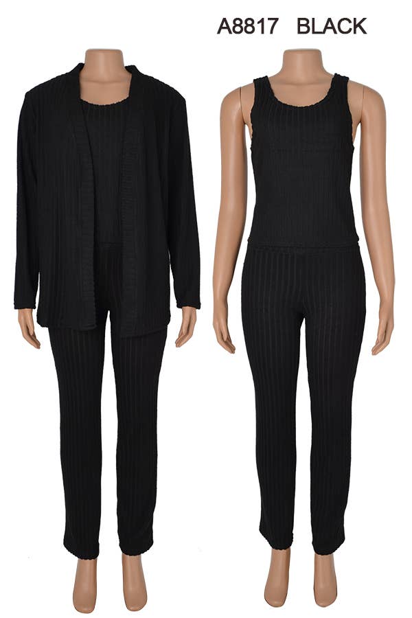 SSImport – Großhandel Loungewear-Set – Damen – A8817 3-TEILIGES SET AUS STRICKJACKE, OBERTEIL, HOSE, VERSCHIEDENE GRÖSSEN, 12ER-SET0