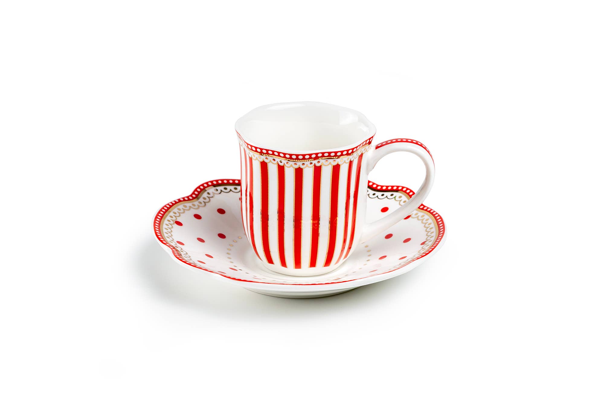 Grace Teaware - Wholesale Coffee/Tea Cup - Red Josephine Stripes and Dots 2oz Espresso Cups and Saucers3