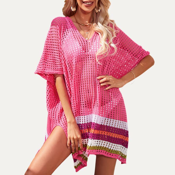 The Moment Collection – wholesale Strandkläder – Dam – Seaside Resort Regnbåge Mångfärgad Virkad Simma Cover-Up3