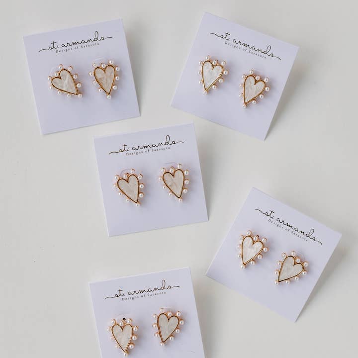 St Armands Designs of Sarasota - Wholesale Stud/Post Earrings - Pearl Studded Pink Tortoise Valentines Heart Earrings5